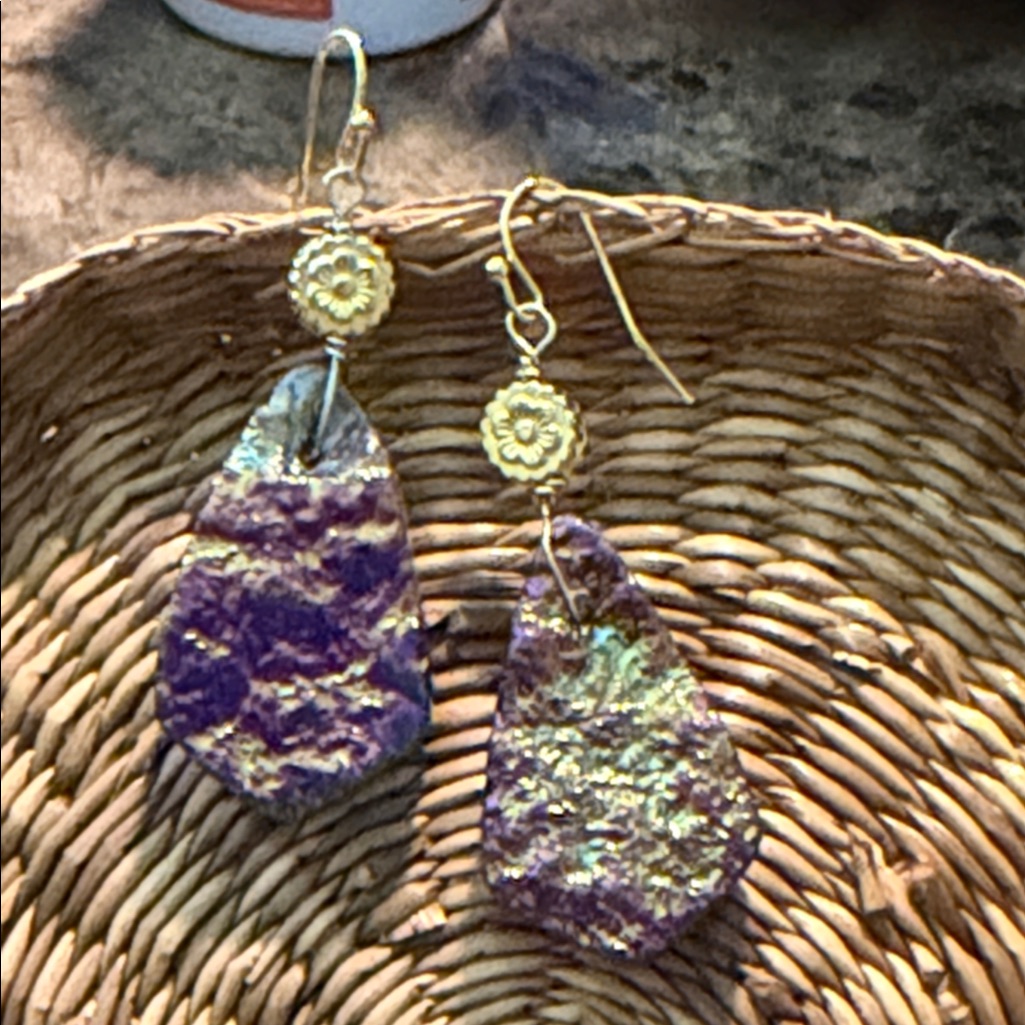 Iridescent 24 Kt Gold Plated Dangle Earrings